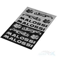 Malossi Mini V2 -tarrat, musta/hopea, sarja 110x168mm