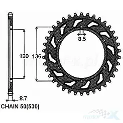 Takaratas SUNSTAR TERÄS SUNR1-5505 44 hammasta