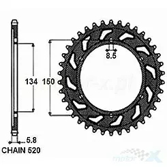 Takaratas SUNR5-3619, 49 hammasta, alumiinia, Sunstar